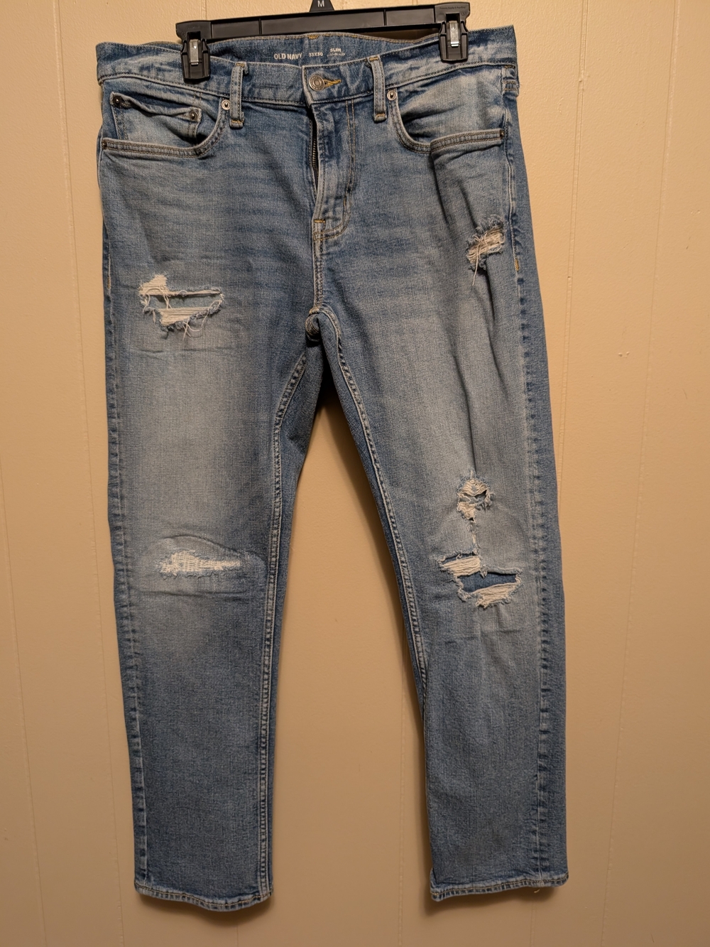 Old Navy Men's 33x30 Light Wash Distressed Slim Jeans